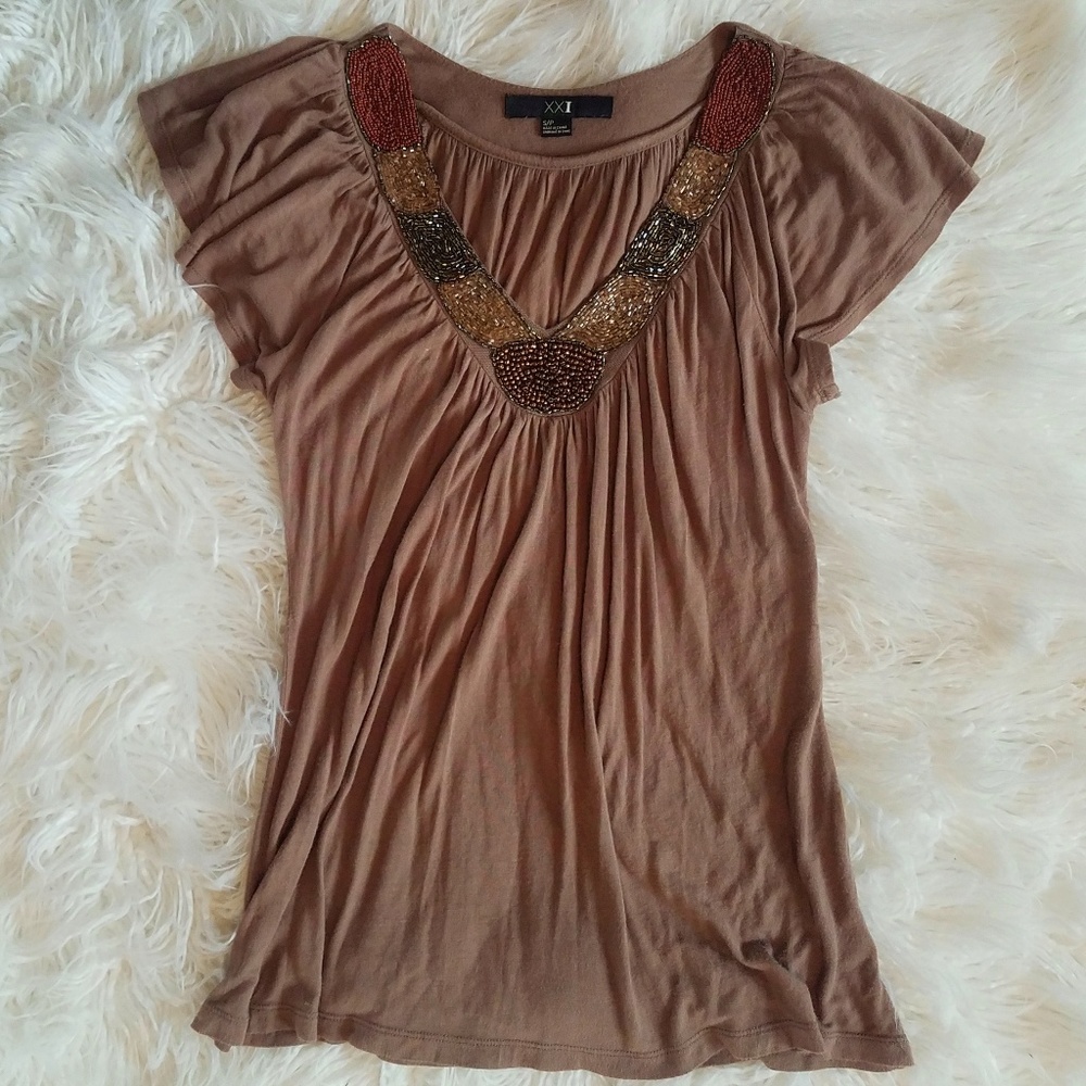 Brown V-neck